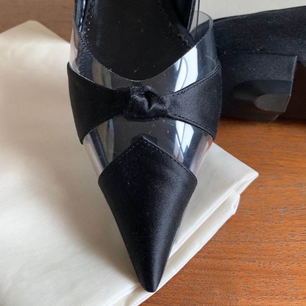 Stella McCartney Black satin & clear PVC pointed-toe d'Orsay flats- size 10